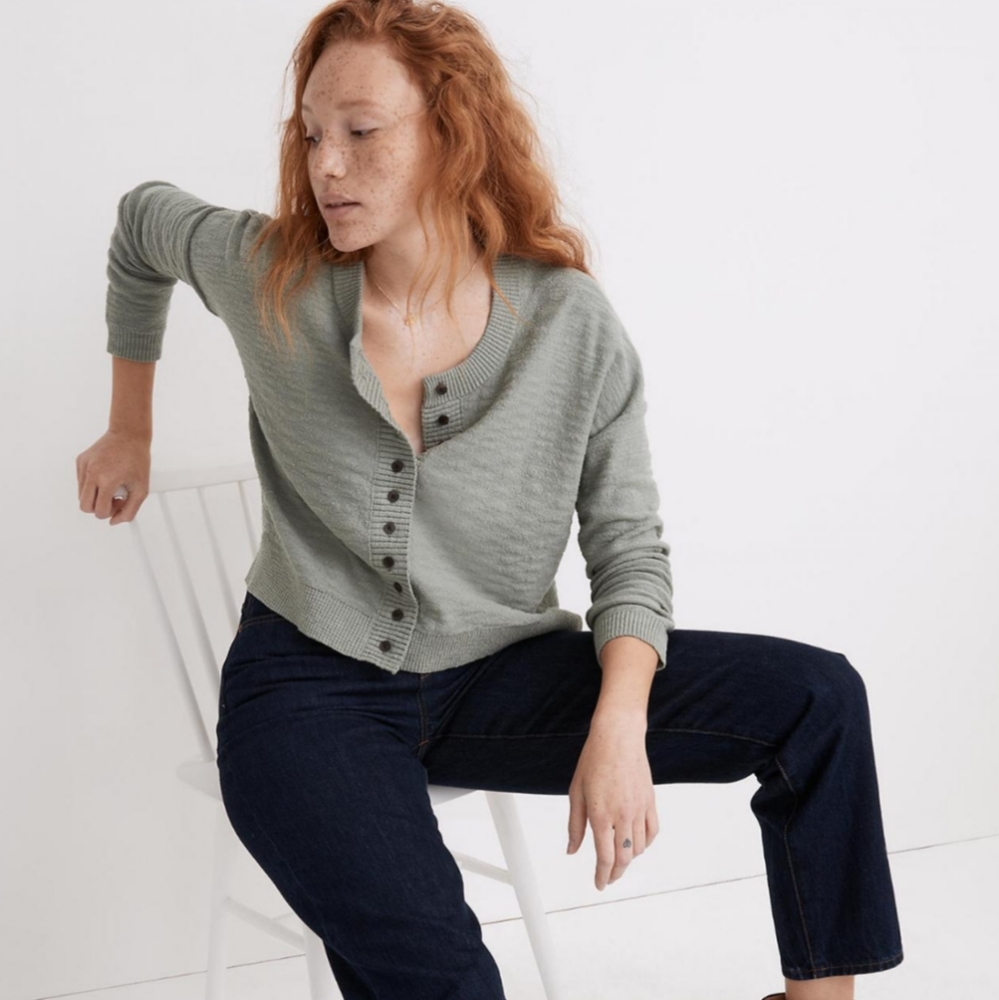 Madewell Cropped Cardigan in Eucalyptus size M